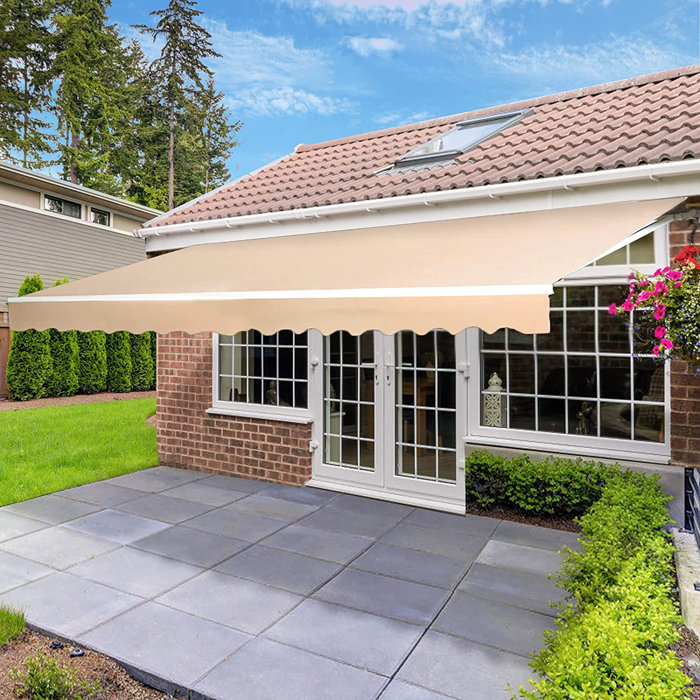 AECOJOY Manual Retraction Slope Patio Awning in Beige & Reviews